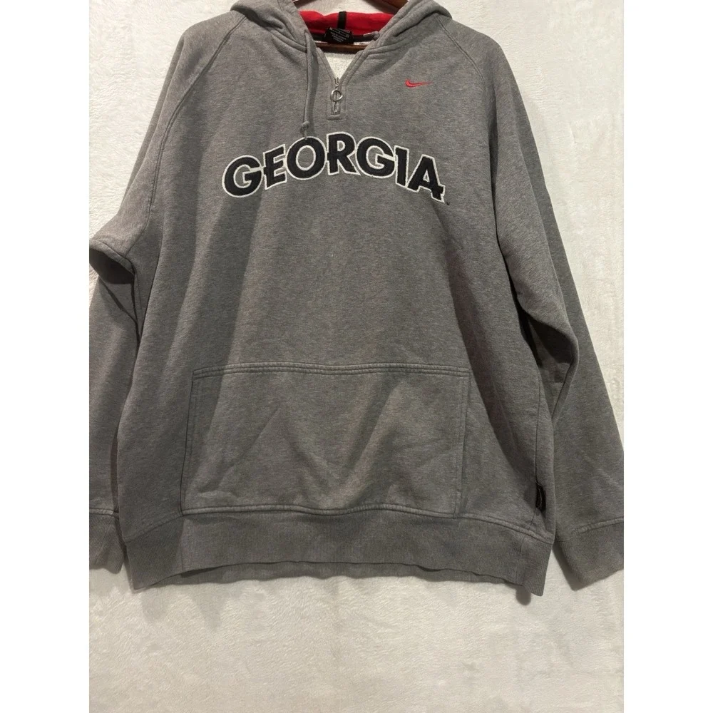 Nike University of Georgia Bulldogs Gray Sweatshirt Large 1/4 Zip Hoodie Logo‎